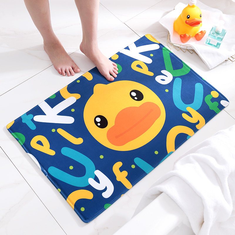 小鸭地毯垫进吸水脚垫卫浴口浴室防滑垫子卫生间地垫_3 50*80cm【童心未泯】 字母鸭-蓝
