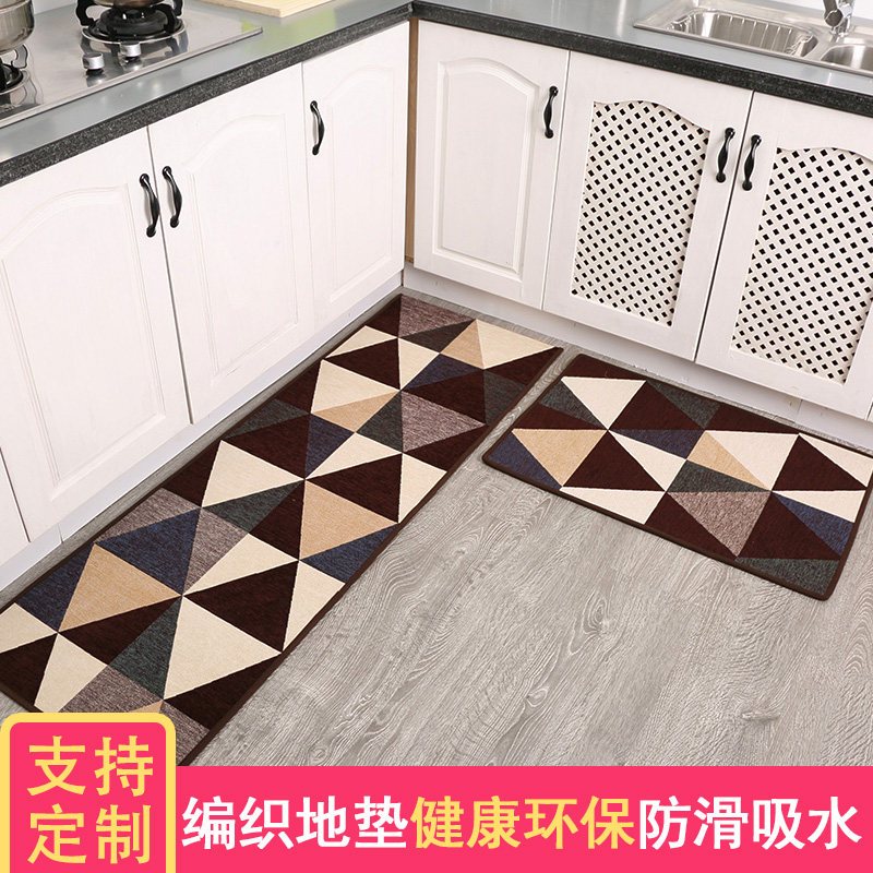 厨房地垫防滑防油家用长条脚垫耐脏地板垫子吸水吸油防水厨房地毯_4 50*220cm 几何咖