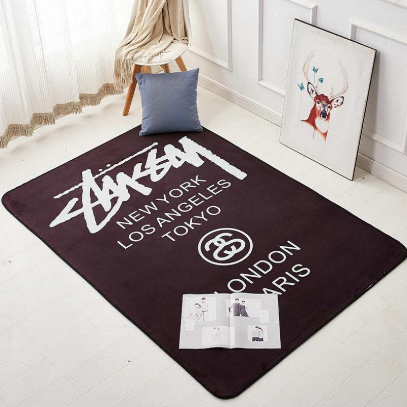 logo定制潮牌服装店拍照客厅地毯粉色少女床边毯衣帽间穿衣镜地毯_1_643 80CM×160CM 黑色2