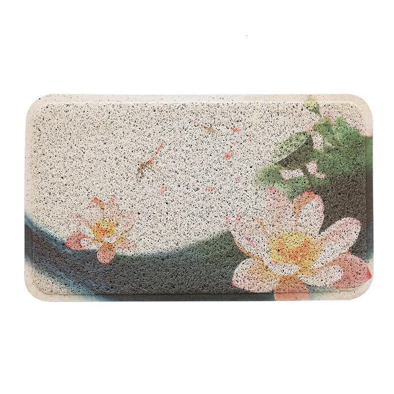 地毯垫中国风进地垫卫浴防滑垫子新中式家用丝圈入户口脚垫_1_931 120*180cm（直角无压边） 莲蓬恋花