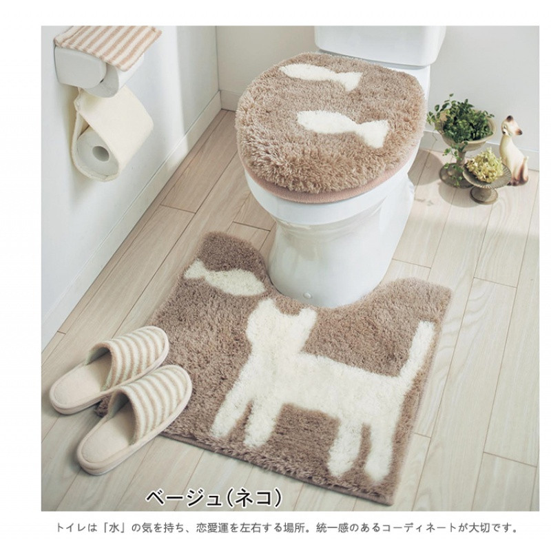 田园小清新地垫浴室口吸水地垫卫生间加厚吸水脚垫地毯_5 约50*80cm 猫和鱼－马桶盖套+U形脚垫两件套－猫和鱼