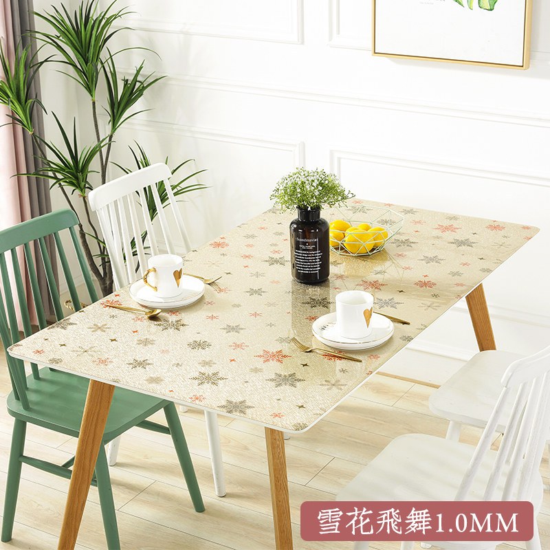 北欧桌布PVC防水防烫防油免洗餐桌垫家用长方形软塑料玻璃水晶板_1_617 80*150cm 1.0mm雪花飞舞