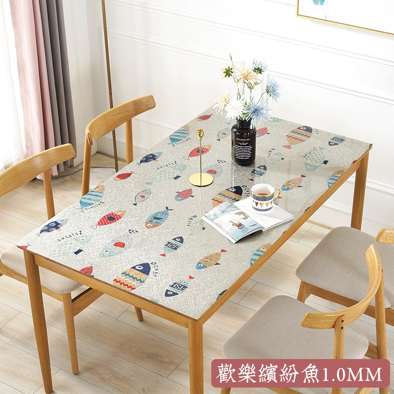 北欧桌布PVC防水防烫防油免洗餐桌垫家用长方形软塑料玻璃水晶板_1_617 80*140cm 1.0mm欢乐缤纷鱼