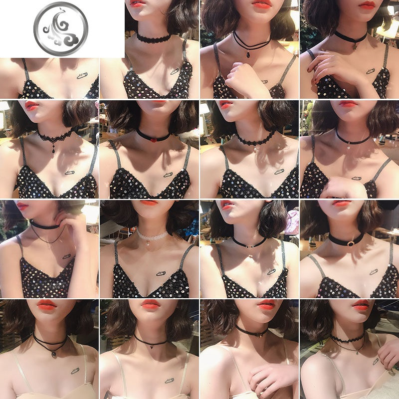 网红项圈女choker锁骨链脖子饰品颈带颈链脖链蕾丝短款项链脖颈潮_1 【少女】16件套（平均每条1.4元）