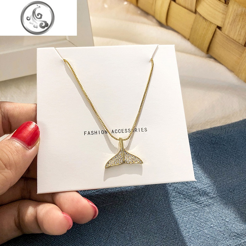 满钻人鱼尾精致项链女潮简约气质网红冷淡风锁骨链短款choker颈带 5锆石鱼尾项链