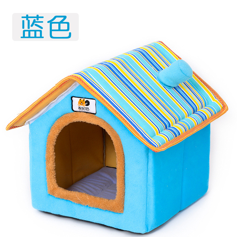 宠物室内别墅狗屋狗舍猫房子冬季保暖狗狗的窝可拆洗冬屋法斗_1 M码-【十斤以内宠物】 天蓝色
