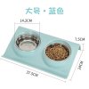 宠物喂食猫碗狗狗碗不锈钢狗盆双碗猫粮食盆食碗狗粮饭盆猫咪用品 通用型 蓝色【大号】