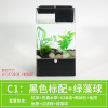 水培植物养鱼缸一体家用塑料创意懒人小型免换水桌面斗鱼专用客厅_1 默认尺寸 黑色标配+绿藻球
