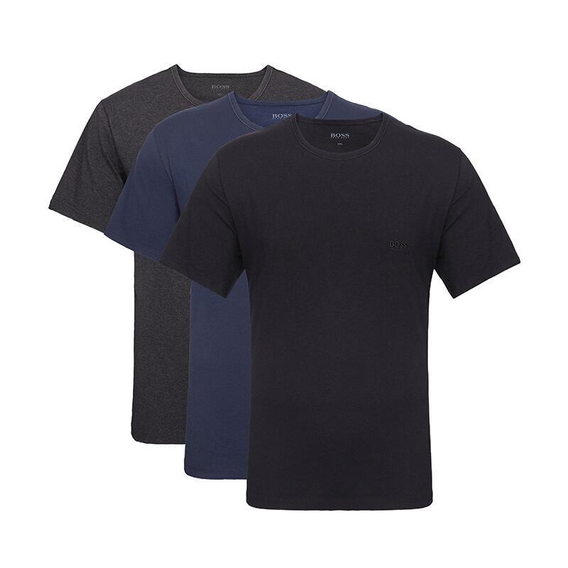 HUGO BOSS 雨果博斯 奢侈品 男款棉质圆领短袖T恤三件套装 50325887 497-黑色/灰色/蓝色 L