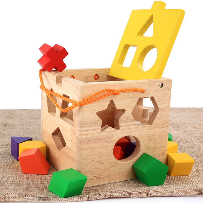 儿童力早教积木 0-1-2-3-周岁半宝宝男孩女孩玩具 17孔橡胶木智力盒