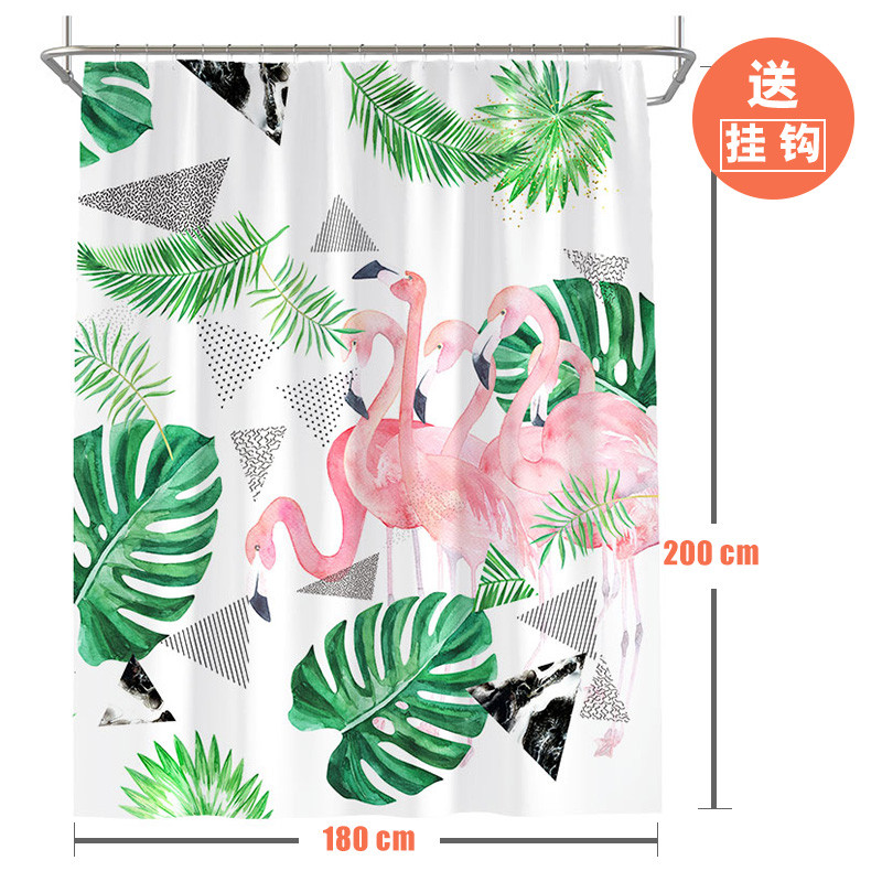 北欧ins风火烈鸟浴帘网红加厚防水布浴缸挂帘子浴室淋浴隔断拉帘_1 默认尺寸 公主粉火烈鸟浴帘宽180高200送钩