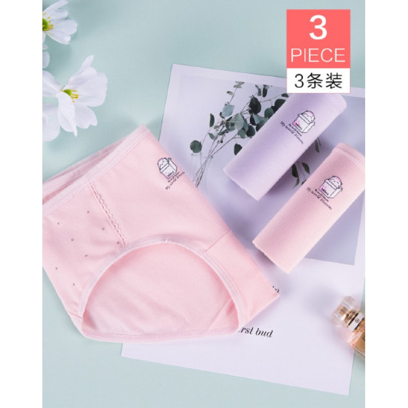3条装趣味图案亲肤舒适棉质低腰三角组合女士内裤 M 粉+紫+粉