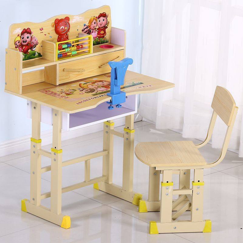 书桌子儿童学习写字作业桌台小学生书架柜组合椅子套装男女孩家用_8 浅黄色_CC83木猪猪侠+矫