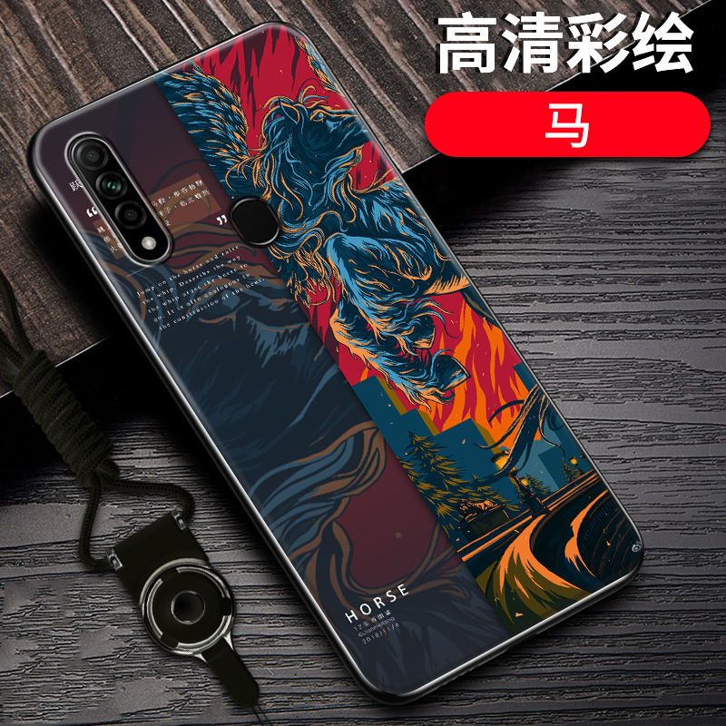 oppoa8手机壳防摔OPPOA8十二生肖国潮定制硅胶全包边PDBM00保护套_218 马-12生肖-黑边国潮彩绘OPPOA91