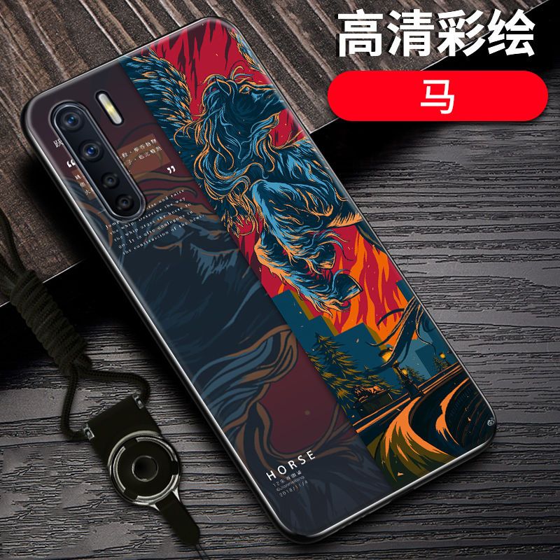 oppoa91手机壳防摔A91十二生肖国潮定制软硅胶全包边PCGM00保护套_500 马-12生肖-黑边国潮彩绘OPPOA11/A11x
