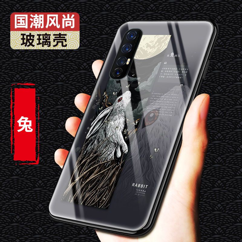 opporeno3手机壳玻璃壳防摔十二生肖国潮硅胶新款reno3pro保护套【12月31日_279 兔-12生肖-国潮玻璃壳oppoReno2z