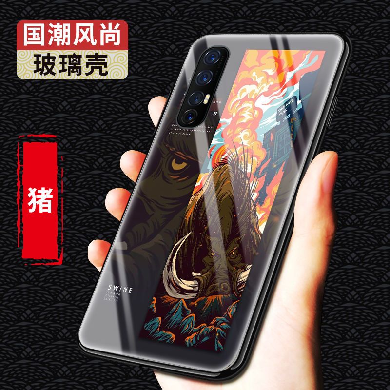 opporeno3手机壳玻璃壳防摔十二生肖国潮硅胶新款reno3pro保护套【12月31日_279 猪-12生肖-国潮玻璃壳oppoReno十倍变焦版