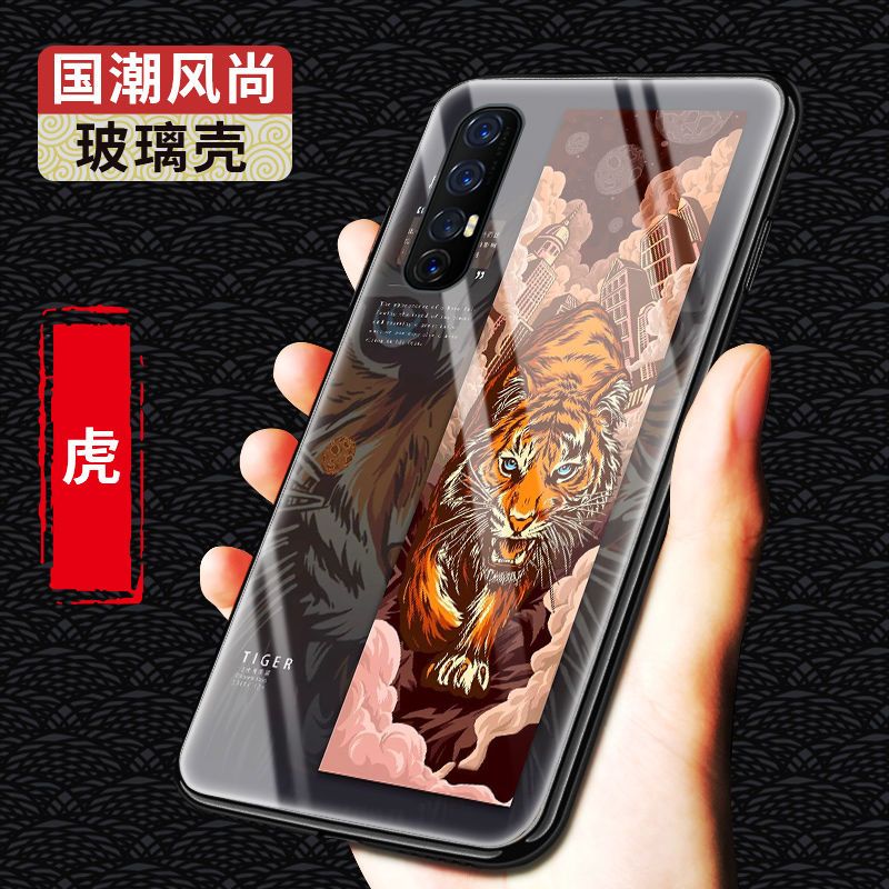 opporeno3手机壳玻璃壳防摔十二生肖国潮硅胶新款reno3pro保护套【12月31日_279 虎-12生肖-国潮玻璃壳opporeno3/5G版