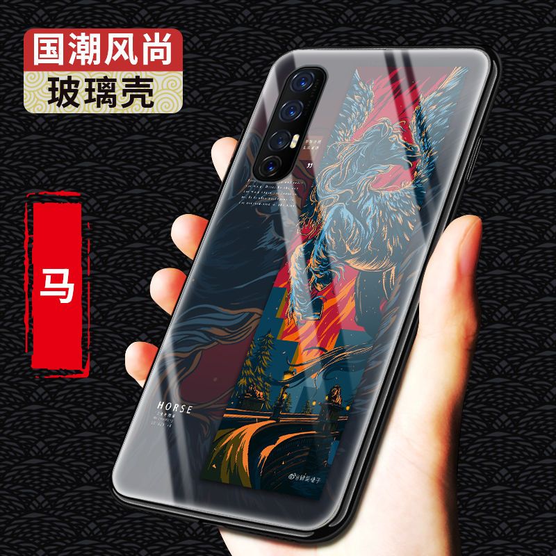 opporeno3手机壳玻璃壳防摔十二生肖国潮硅胶新款reno3pro保护套【12月31日_279 马-12生肖-国潮玻璃壳opporeno3/5G版
