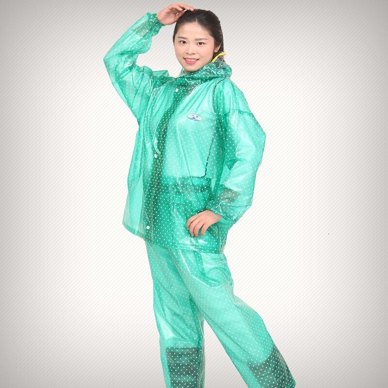 PVC水晶透明分体雨衣雨裤套装新品_98 绿色N