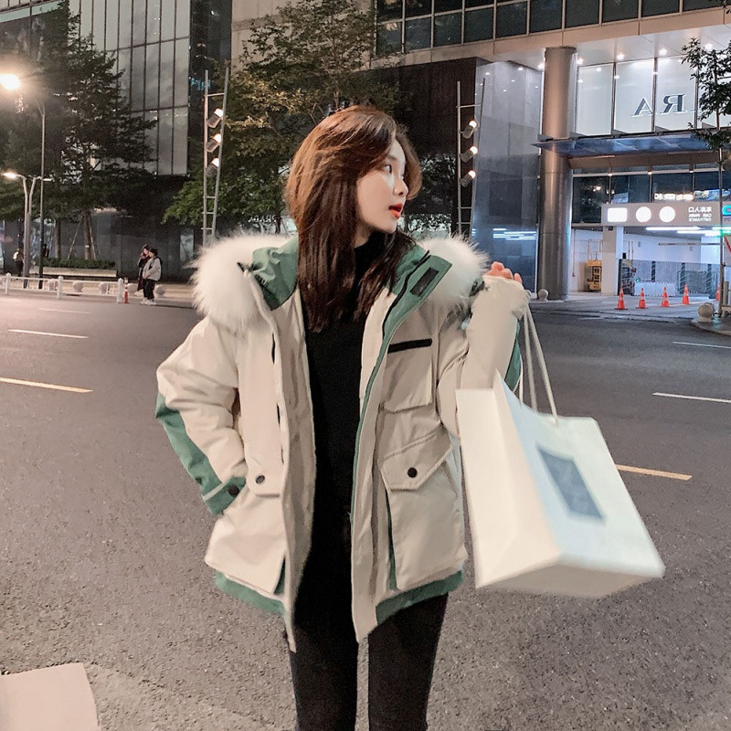 跨馬KYMA主推羽绒棉服女短款2019冬季新款韩版宽松工装棉袄棉衣外套潮 M 米色