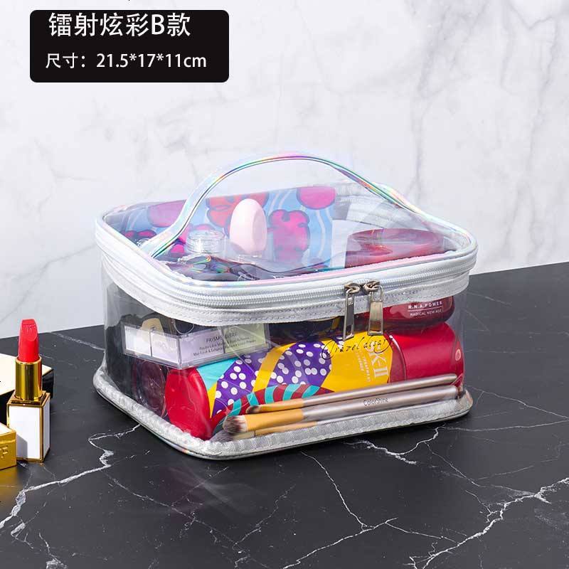 透明化妆包女网红ins风超火便携旅行大容量简约防水收纳品洗漱包_495_837 炫彩镭射B款
