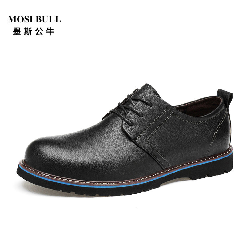墨斯公牛(MOSI BULL)男鞋春季英伦潮流大头工装靴时尚复古高帮鞋马丁靴男短靴子头层牛皮皮鞋休闲鞋男ND A1901 黑色 42码