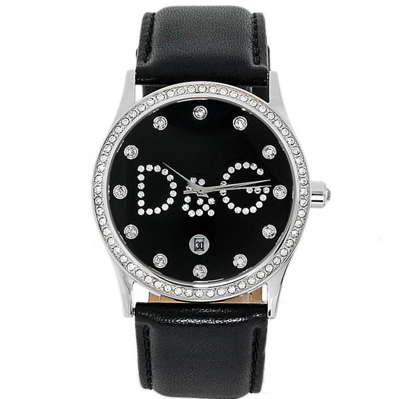 杜嘉班纳(d&g)璀璨水钻系列女士手表dw0008黑色大圆盘 dw000