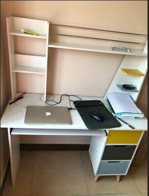 百里香电脑台式桌家用书桌书架组合简约现代仿实木小桌子卧室学生写字桌 E款暖白+多彩色晒单图