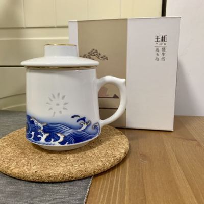 景德镇陶瓷手绘杯 茶杯带盖大容量过滤杯白瓷办公杯陶瓷茶杯玲珑水杯晒单图