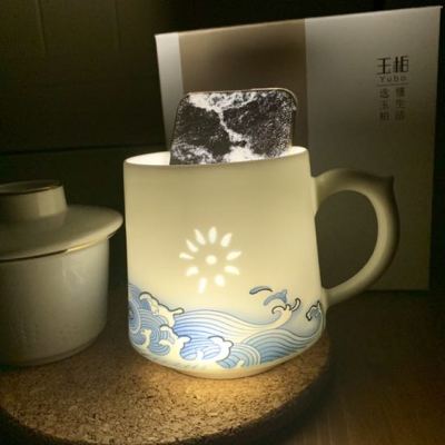 景德镇陶瓷手绘杯 茶杯带盖大容量过滤杯白瓷办公杯陶瓷茶杯玲珑水杯晒单图