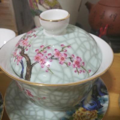 德化白瓷功夫茶具套组珐琅彩茶杯茶壶茶海盖碗茶叶罐家用办公茶具 盖碗（喜上眉梢）晒单图