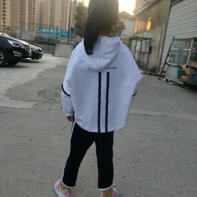 儿童套装2019春季新款韩版女童两件套中大童运动休闲套装 白色蝙蝠衫套 150cm晒单图