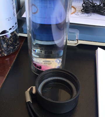 富光（FUGUANG）玻璃杯G1311-420 420ml大容量双层玻璃杯带提手带盖的创意水杯商务办公便携男女水杯 黑色晒单图