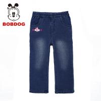 巴布豆(BOBDOG)正品秋冬上新 巴布豆正品童装 儿童牛仔裤 女童印花休闲牛仔 牛仔蓝 130cm