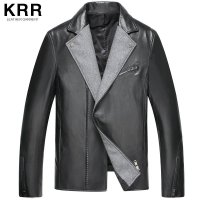 KRR B015海宁真皮皮衣西装领立翻领外套 黑色 XXL