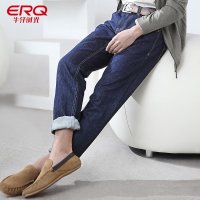 ERQ男装秋季牛仔裤男低腰直筒修身大码休闲男士牛仔裤长裤子潮 黑靛蓝 28