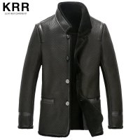 KRRP021皮毛一体真皮皮衣男 真皮羽绒服男 绵羊皮真皮外套男 黑色 L