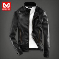 迈克.菲恩MACFION韩版青年休闲时尚修身仿皮男士PU皮机车夹克潮外套C011 黑色 L