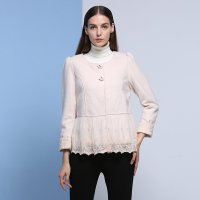 I'HAPPY海贝 甜美纯色双排扣绣花网纱拼接短装大衣 17R10A065291米金 米金 XL