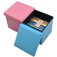 奕辰 多功能可折叠收纳皮凳 换鞋凳 2件套 粉色+蓝色