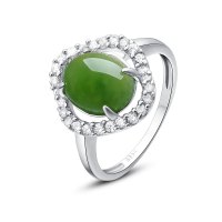 梦克拉 S925银镶嵌和田玉碧玉戒指 浪漫佳人 女式戒指 9号 绿色
