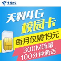 宿州天翼4G校园卡（9元/月=100分钟本地长市话+300M省内流量）