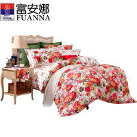 富安娜(FUANNA)家纺纯棉斜纹四件套全棉床品套件床上用品其他其它1.5米1.8米床艳冠群芳 红色 1.8m床（230*229cm）