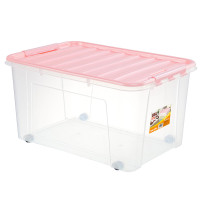 JEKO&JEKO 收纳箱85L塑料透明特大号整理箱衣服玩具收纳盒棉被滑轮储物箱 SWB-5250 盖子蓝粉随机