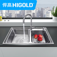 [苏宁自营]HIGOLD/悍高 304不锈钢水槽双槽套装 厨房洗菜盆 洗碗水池 厨盆加厚拉丝不锈钢水槽套餐 双水槽组合套装/606313Z