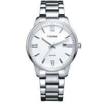 天霸(TIANBA)手表 时尚情侣手表商务简约 金属不锈钢 石英表 男 TM3006.02SS白盘 白色
