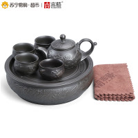 青石釉侧把壶泡茶器日式茶盘功夫茶具套装陶瓷干泡家用茶杯 青石侧把壶干泡6头（芭蕉盘）