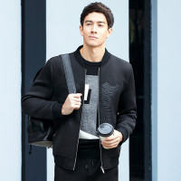 柒牌SEVEN男装夹克外套棒球服上衣外套时尚休闲暗纹茄克衫 黑色09 175