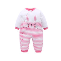 爬爬酷(papacool)新生婴儿夹棉连体衣爬衣动物系列婴儿衣服冬季新品童装棉衣 白色条纹满印 66cm